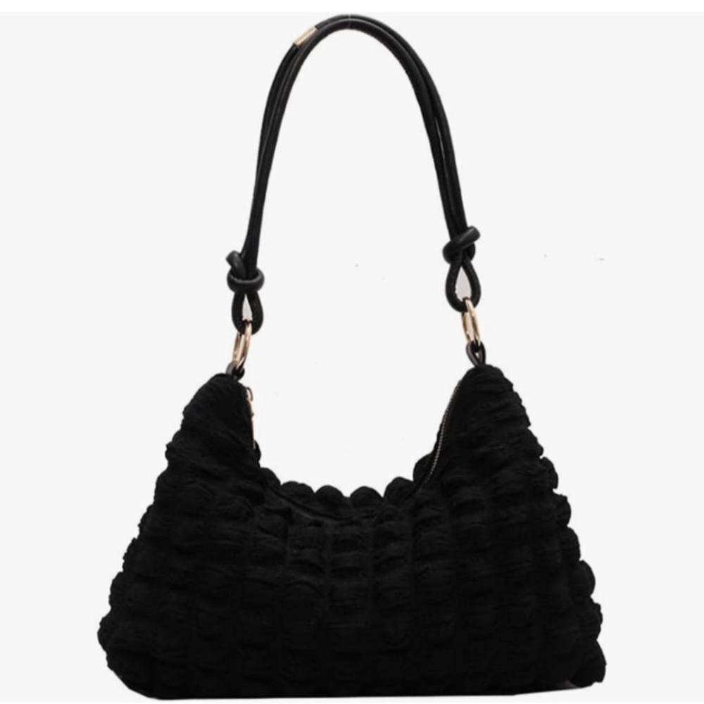 Chic Black Textured Shoulder Bag